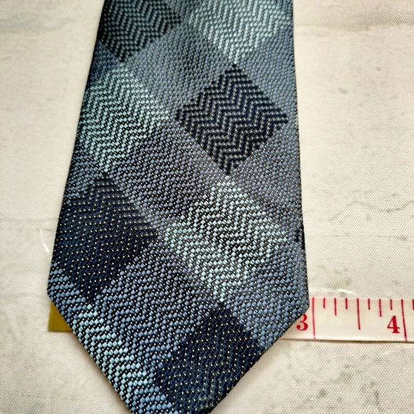 PRONTO UOMO Men's Slim Silk Blend Blue Gray Plaid Zig Zag Tie Necktie T - Picture 4 of 9